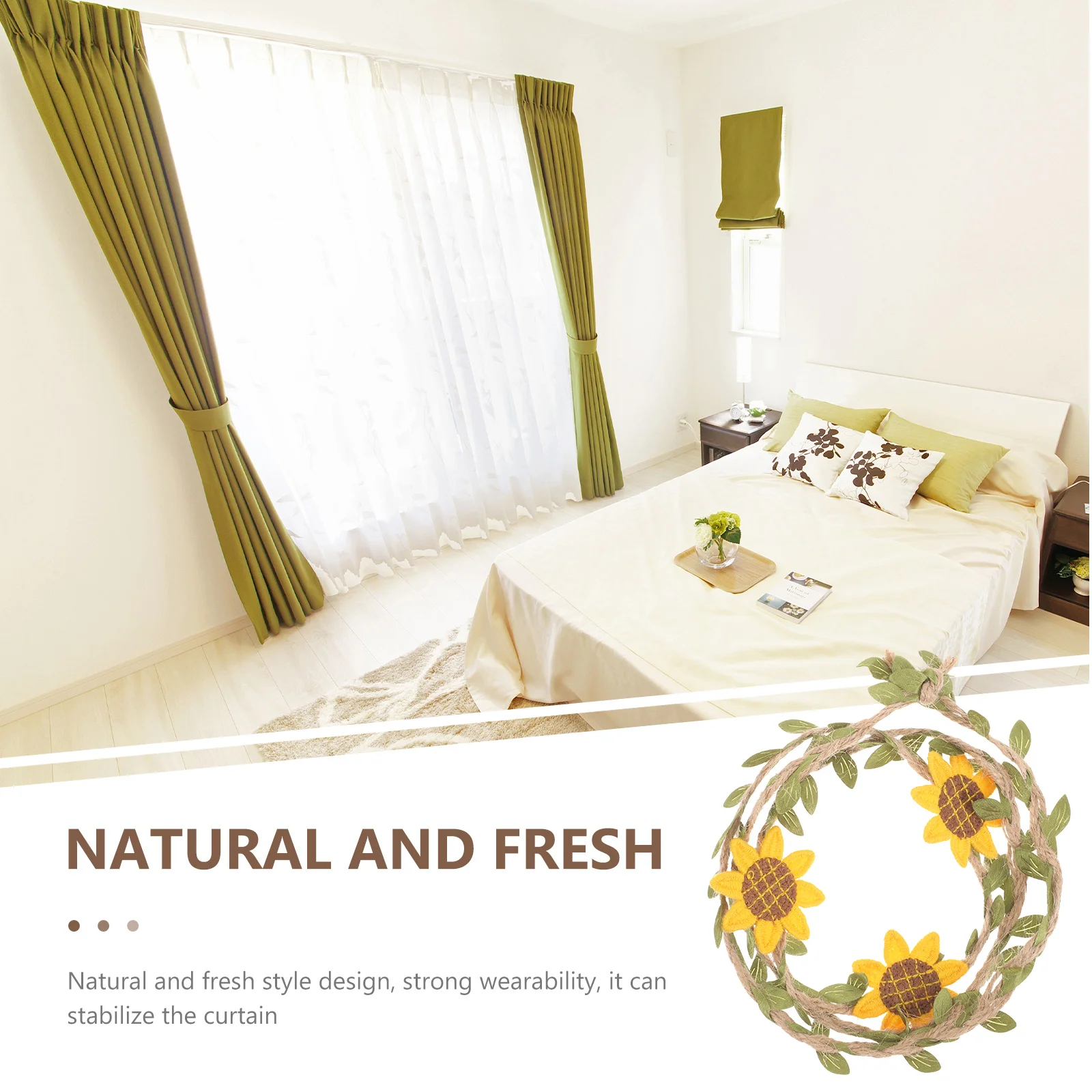 

Sunflower Vine Rope Curtain Tie Backs Green Jute Cord Adjustable Length for Bedroom Window Decorative Holdbacks Replacement