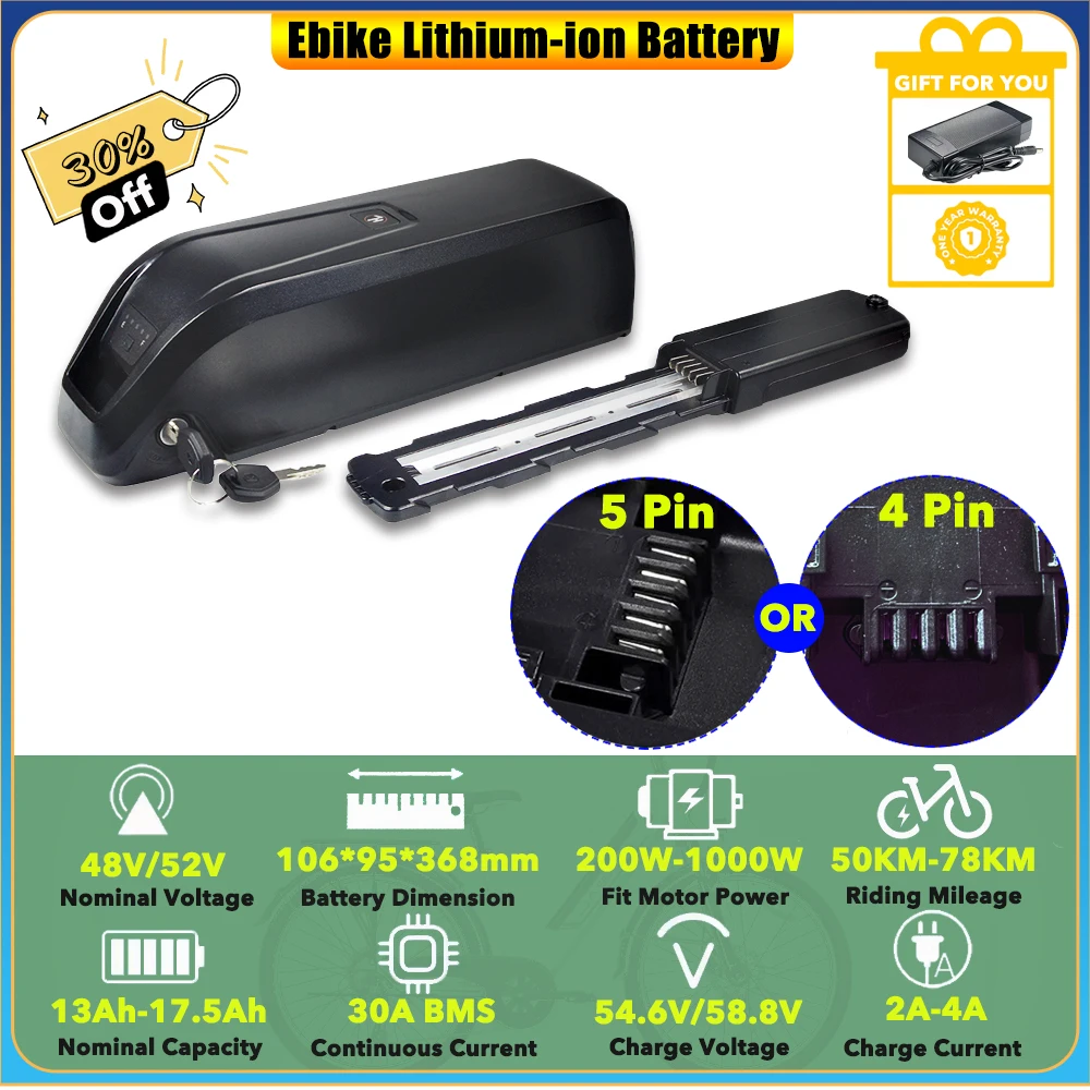 

Сменный литий-ионный аккумулятор 48 В, 13 Ач, 17,5 Ач, 840 Втч, съемный аккумулятор для электронного велосипеда дальнего действия 500 Вт, 750 Вт ENGWE M20