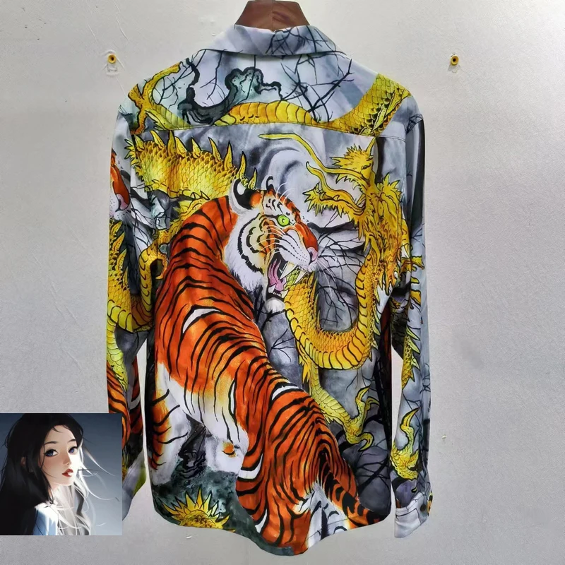 Chemise imprimée à manches longues pour hommes et femmes, motif dragon et tigre, haute qualité, adt hawaii, chemises de plage, vêtements d'automne, chemisier, Y2K