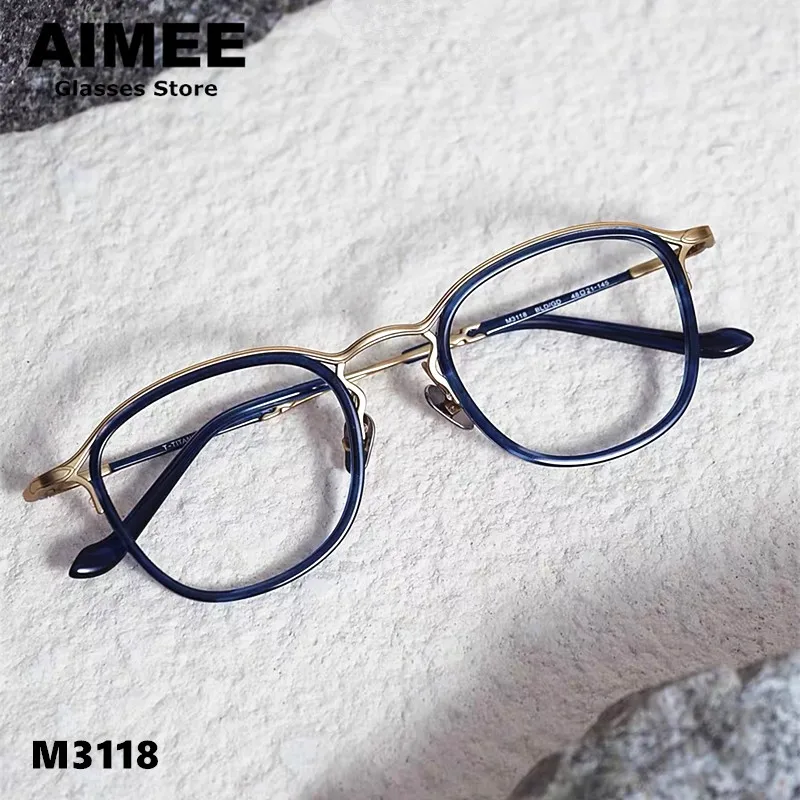 Japanese Handmade Oval Round Glasses Frame Men Titanium Acetate Prescription Eyeglasses Women Myopia Eyewear M3118 Spectacles