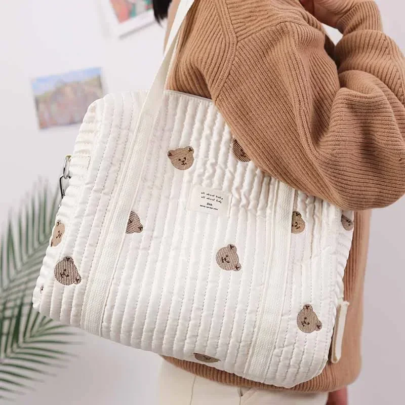 Mommy Bag Fashion Cotton Zipper Embroidery Nappy Organizer Handbag Infant Diaper Bags Portable Baby Stroller Hanging Bag