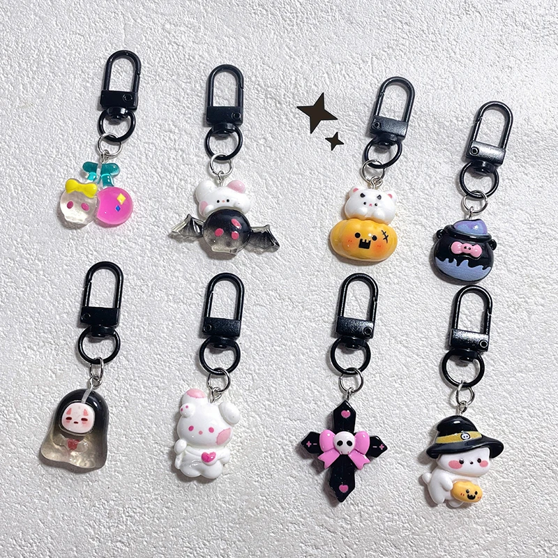 New Cute Halloween Resin Keychain For Women Keyring Bag Charm Pendant Car Airpods Box Key Accessories Children's Gifts