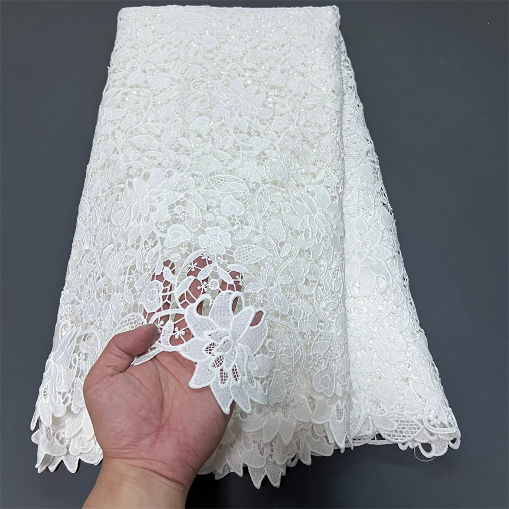 

2025 Latest High Quality African Nigerian With Tulle Sewing Guipure Lace Fabric Embroidery Dresses Sequins 5Yards ZJ046-1 ZJ110