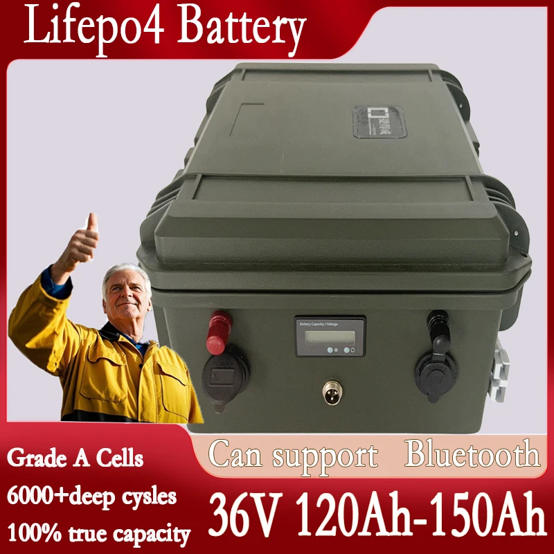 

Литиевая аккумуляторная батарея lifepo4, whatproof, 36 В, 150 Ач, lifepo4, 36 В, 120 Ач для 3000 Вт, 5 кВт, тележки, велосипеда, скутера, лодки + зарядное устройство 10 А