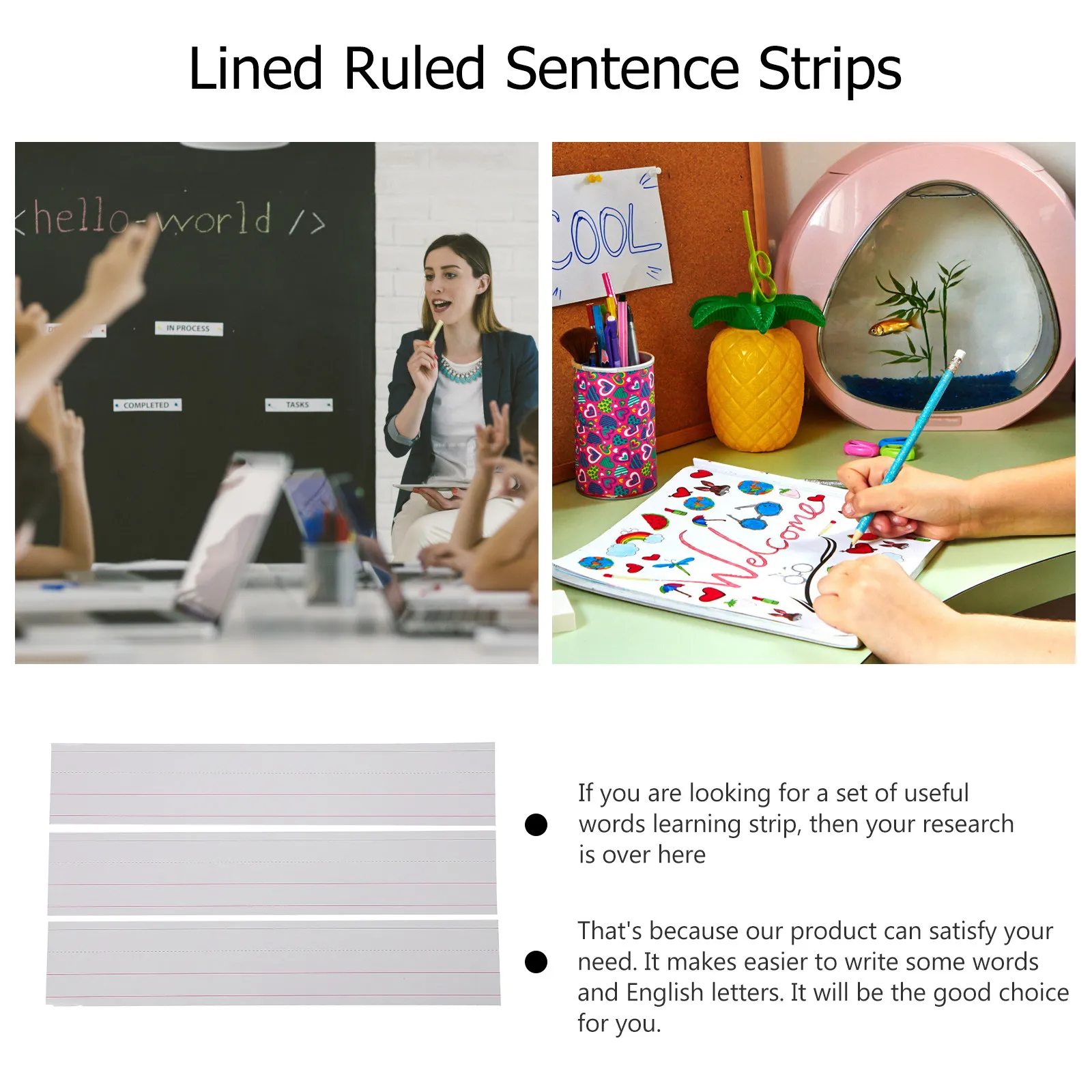 50Pcs Letter Learning Strip Dry-Erase Sentence Strips for Classroom Use School Teaching Aids School Accessories Writing Practice