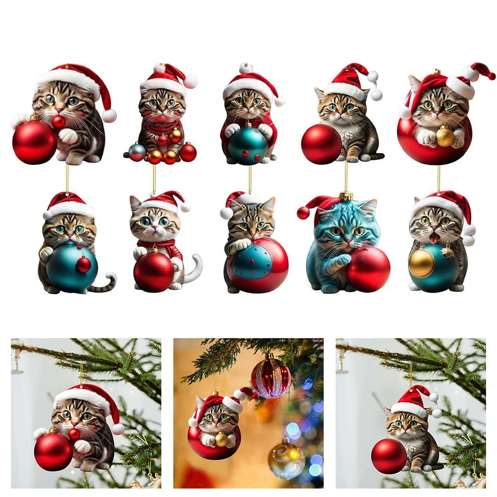 Christmas Cat Themed Decor Cute Cat Ornaments Creative Party Decor Easy Hanging Ornaments Enduring Acrylic Materials