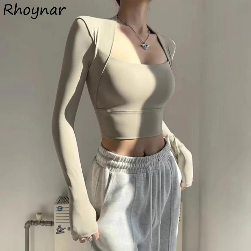 Long Sleeve T-shirt Women Slim Fitness Soft bodybuilding Running Slinky Low Cut Solid Simple Fashion Casual Defined Waist