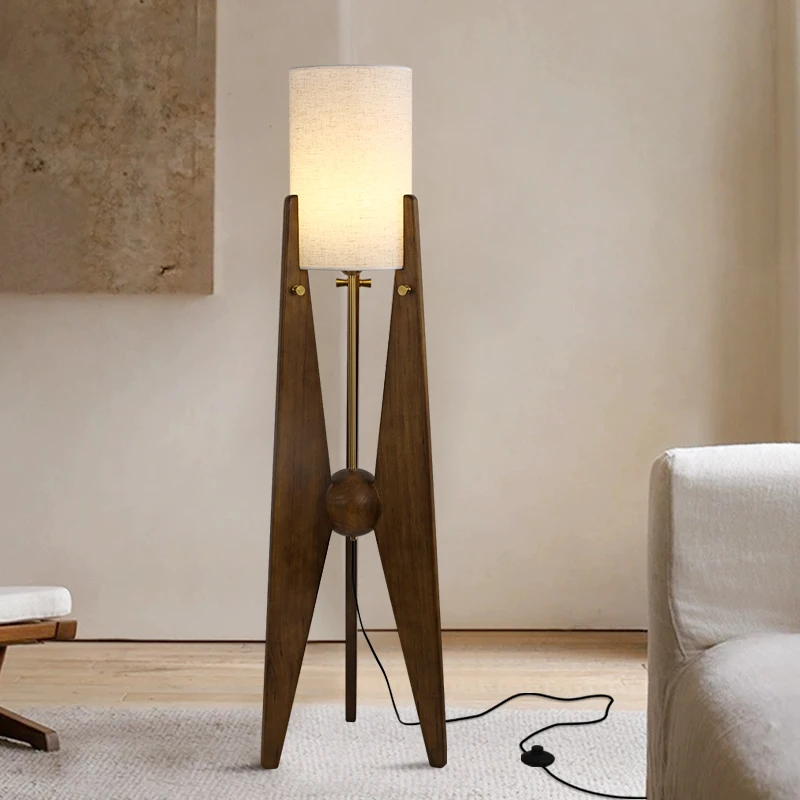 

Solid Wood Floor Lamp Nordic Art Simple Modern Lamp Shade Fabri Bedroom Living Room Decor Reading Restaurant Living Room Standin
