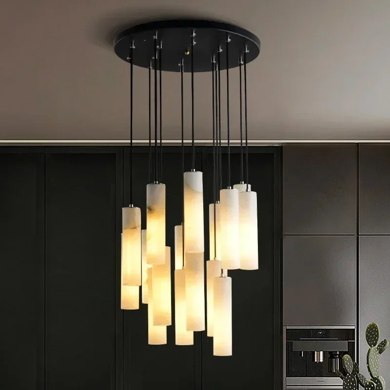 

Modern Simple Spiral Staircase Chandelier Marble Duplex Building Villa Hall Creative Lighting Pendant Lights