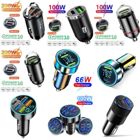 2025 200W mini car charger fast charging for iPhone QC3.0 mini PD USB Type C car mobile phone charger for Xiaomi Samsung Huawei