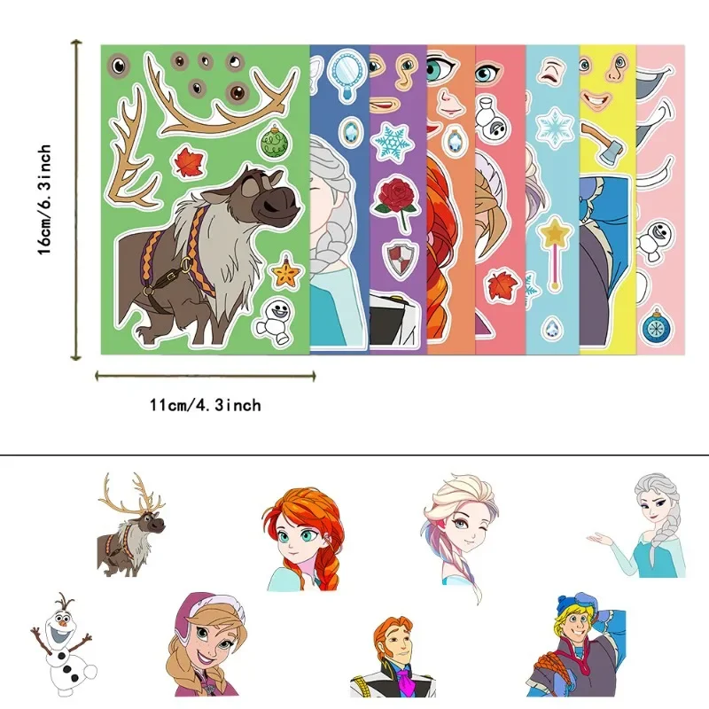 New 8pcs/Set F-r-o-z-e-n Cartoon Anime Stickers DIY Assemble Game Decal Make a Face Jigsaw Creative Birthday Party Gift