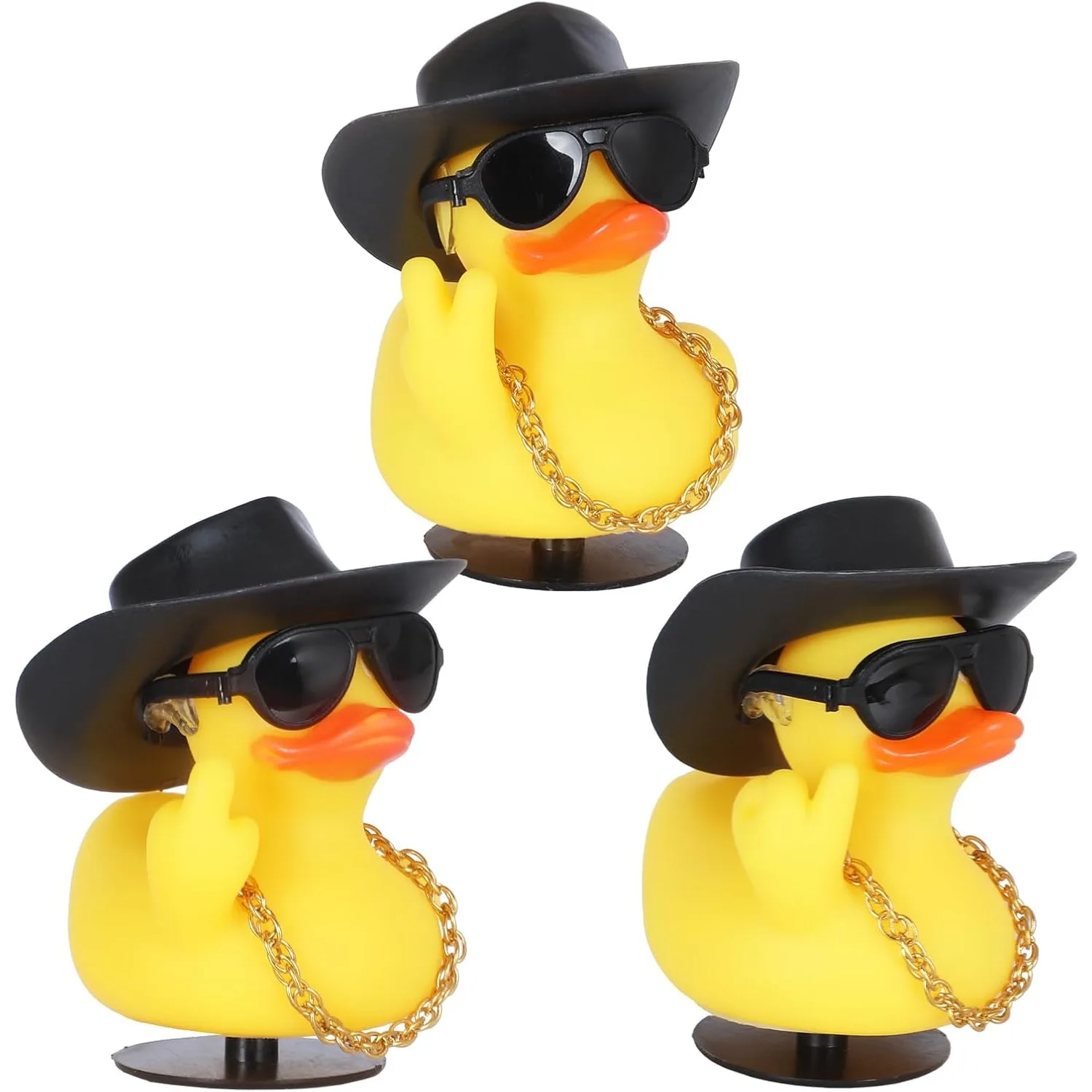 3 PCS Unique Middle Finger Rubber Ducks Car Dashboard Decoration for Jeep Rubber Ducks with Cowboy Hat for Office Home Ornament