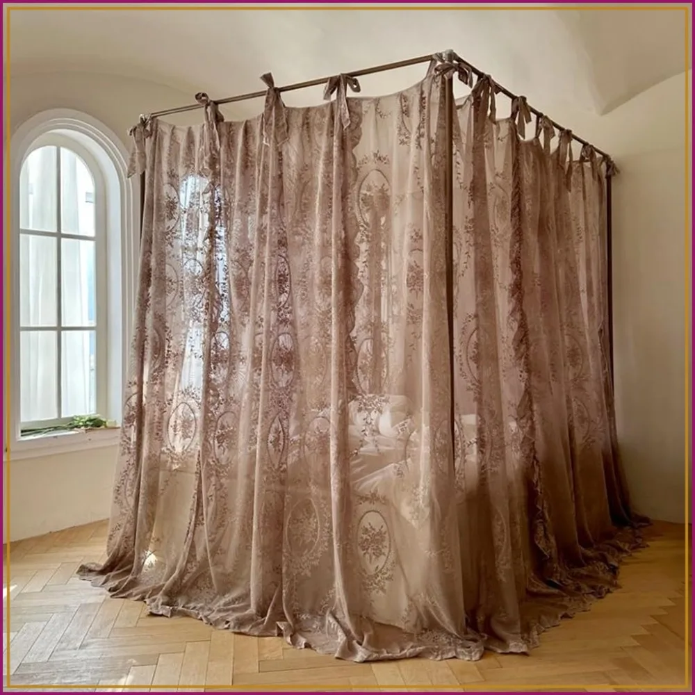 Lace Princess Mosquito Net Bed Canopy for Girls Women Wedding Room Decor Coffee-2 Full