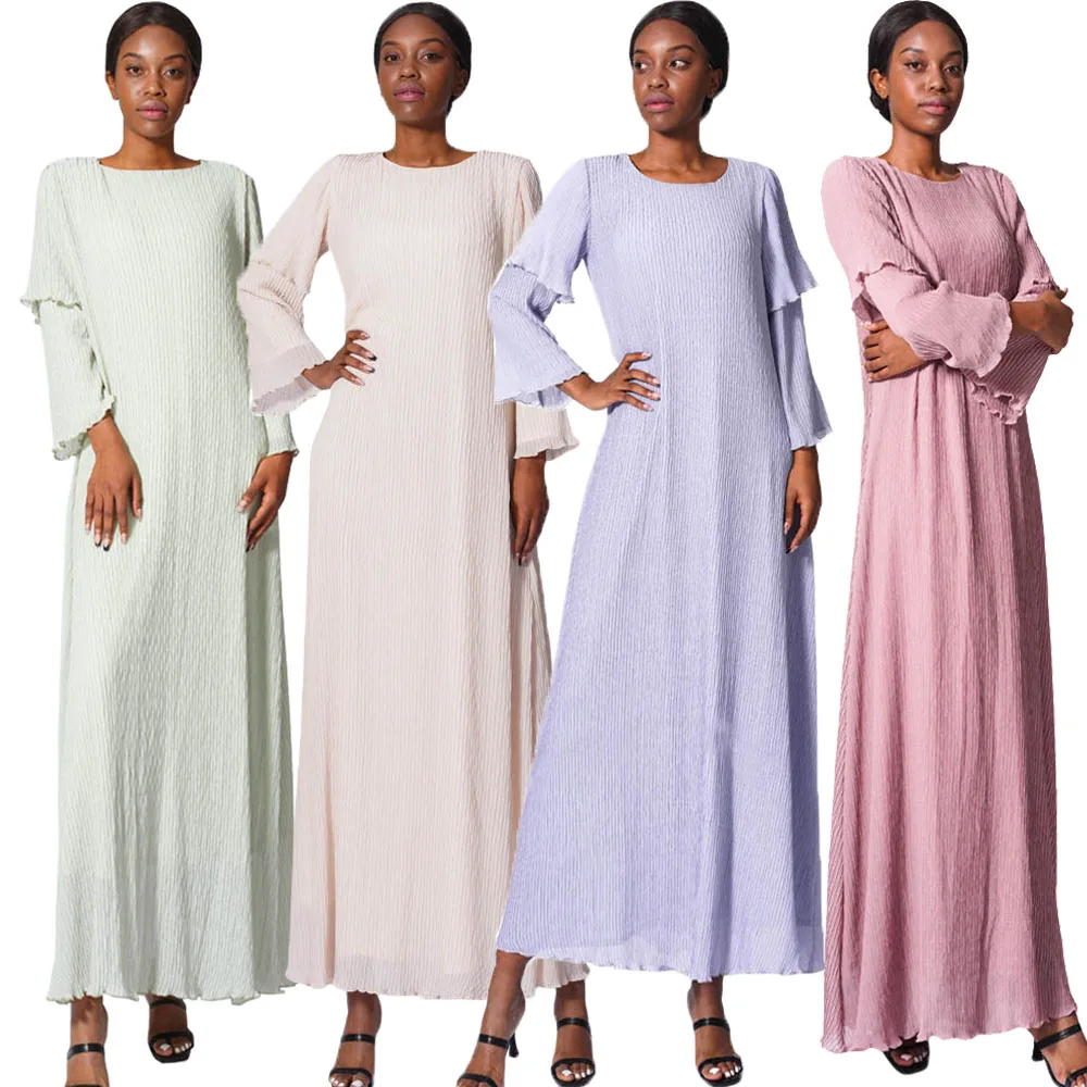 

Abaya Kaftan Dress Turkey Muslim Chiffon Crinkle Pleated Summer Islamic Women Dubai Vestido Islam Pakistani Caftan Robe Femme