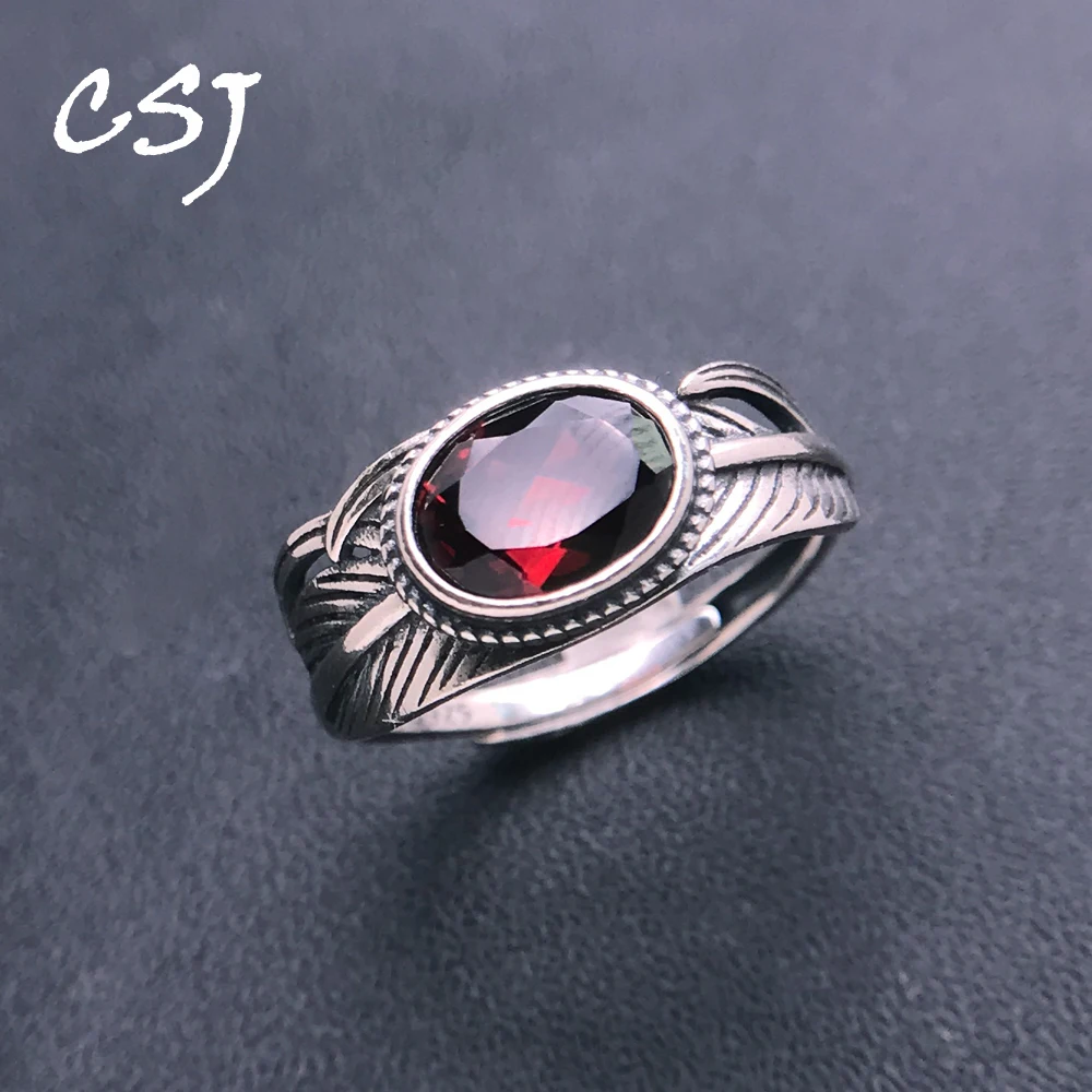 

Vintage Natural Red Garnet Rings Sterling 925 Silver Gemstone 6*8mm for Women Lady Birthday Wedding Party Jewelry Gift