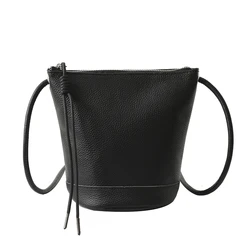 100% prawdziwej skóry kobiet torebka damska typu Bucket wysokiej jakości skóra bydlęca torba na ramię Crossbody duża pojemność świeże luksusowe panie Tote