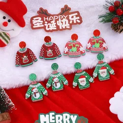 Christmas Snow Elk Santa Claus acrylic earrings Creative cartoon design sense color sweater stud