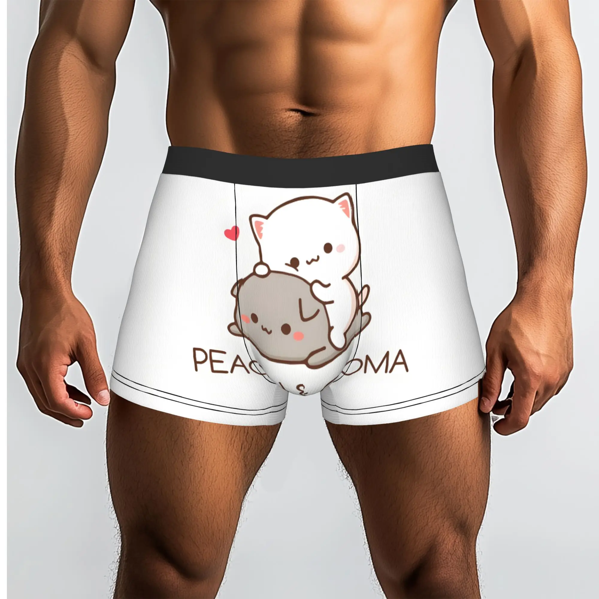 Custom Male Cool Cute Mochi Peach And Goma Cat Underwear  Boxer Briefs Breathable Shorts Panties Underpants