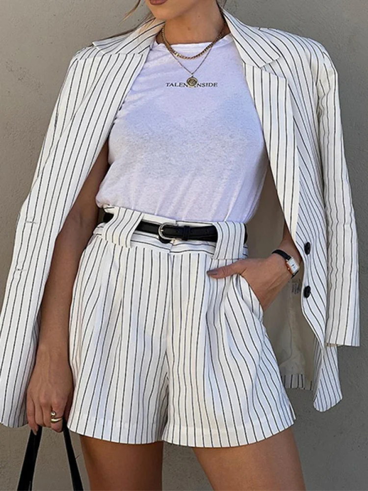 

2024 Autumn New Faionable Striped Long Sve Suit orts Women's Two-Piece Set Commute Sle Polyester Lycra Spandex Blend