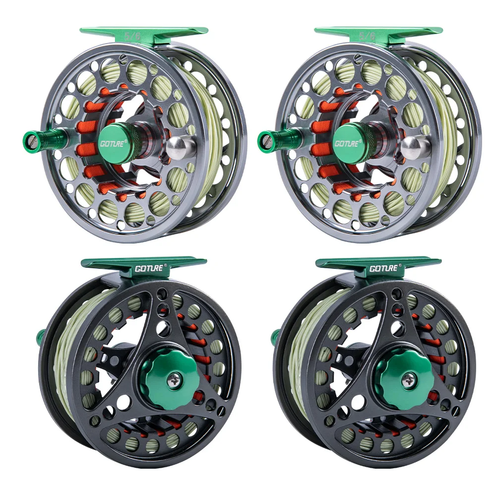 Goture CNC-moulinet de pêche à la mouche avec ligne principale (WF5 WF6) ensemble en alliage d'aluminium haute moulé 5/6 roue à mouche accessoires de pêche en plein air