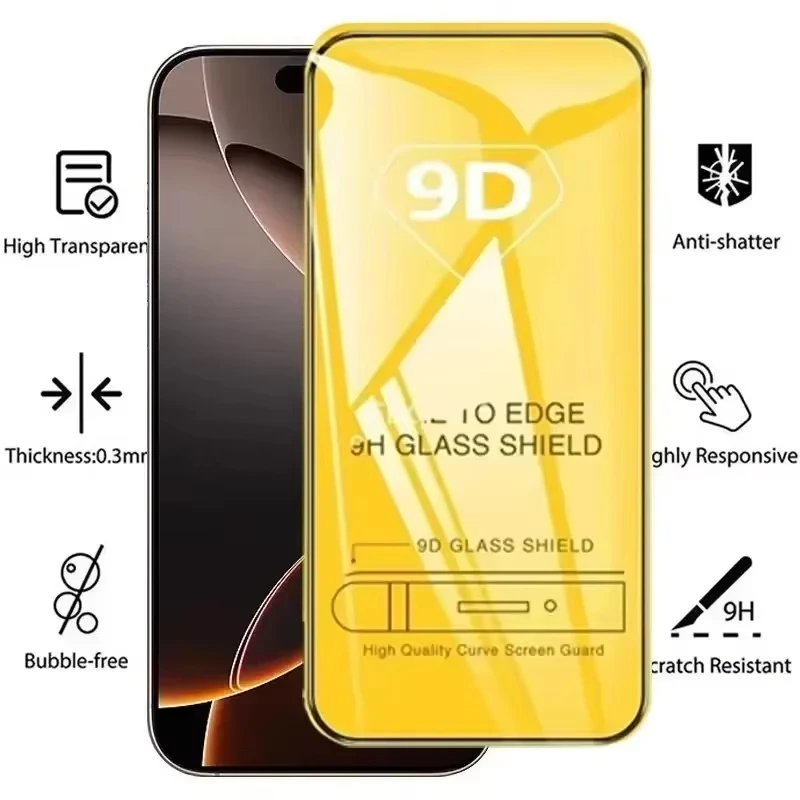 1-5 Piezas Vidrio Templado 9D Cobertura Completa para iPhone 17 16 15 11 12 13 14 18 Pro Max 16E Protector de Pantalla para iPhone 13 Mini XR XS Max 3