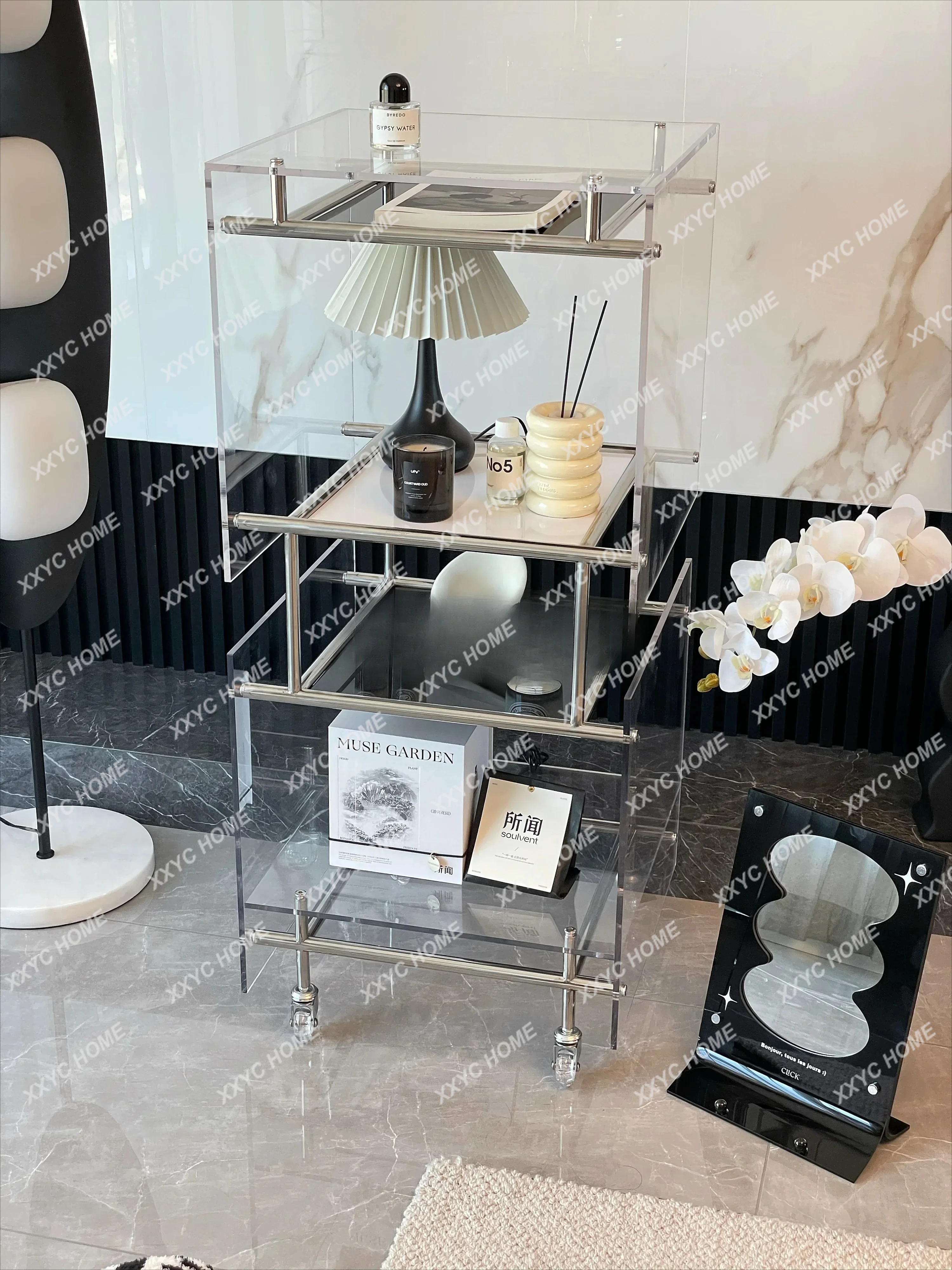 

Акриловый съемный стеллаж для гостиной из нержавеющей стали, бытовой многослойный шкаф для хранения