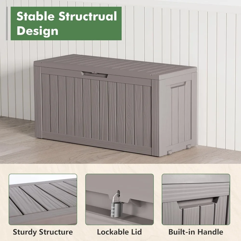 صندوق سطح من الراتنج قابل للقفل - حاوية تخزين خارجية مقاومة للماء سعة 72 جالونًا لوسائد ووسائد أثاث الفناء