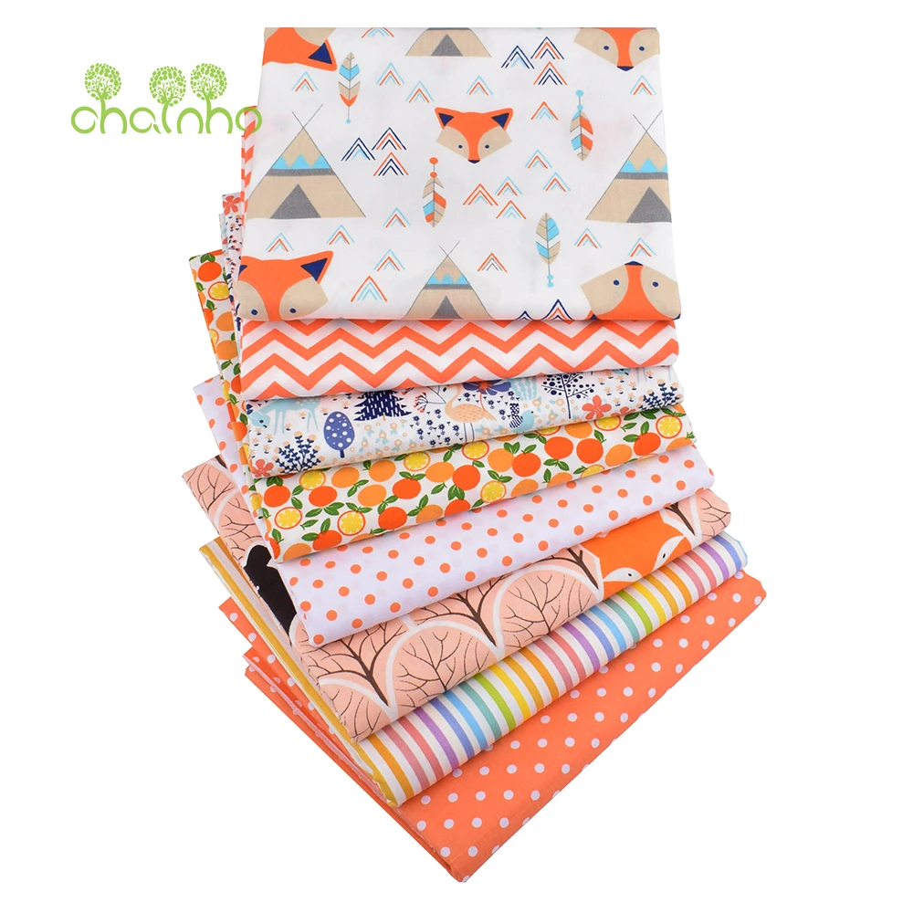 Chainho,Orange Cartoon Printed Twill Cotton Fabric,Patchwork Cloth,DIY Quilting Sewing Home Textiles Material For Baby Children