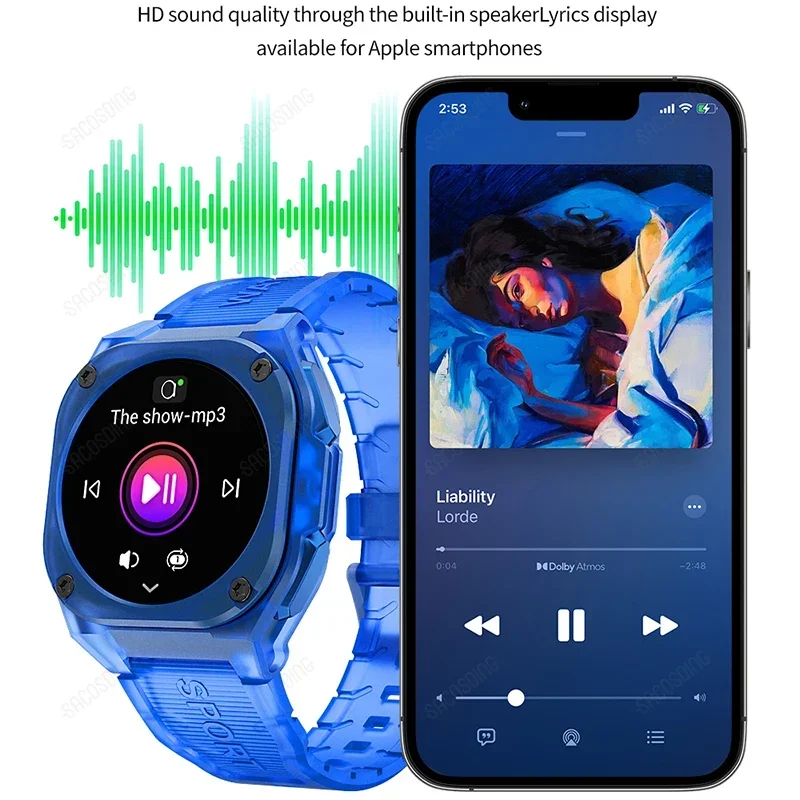 Smartwatch de tela AMOLED para homens e mulheres, sempre exibe smartwatch esportivo, freqüência cardíaca, pulseira de fitness, 5ATM à prova d'água, 2024