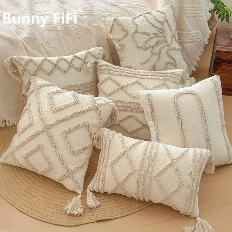Bohemian Moroccan Tufted Cushion Covers Luxury Striped Geometric Decorative Throw Pillow Case For Sofa Bed Living Room Decor