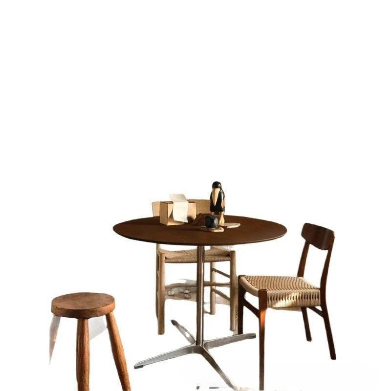 

Walnut solid wood small round table small apartment home retro dining table and chairs