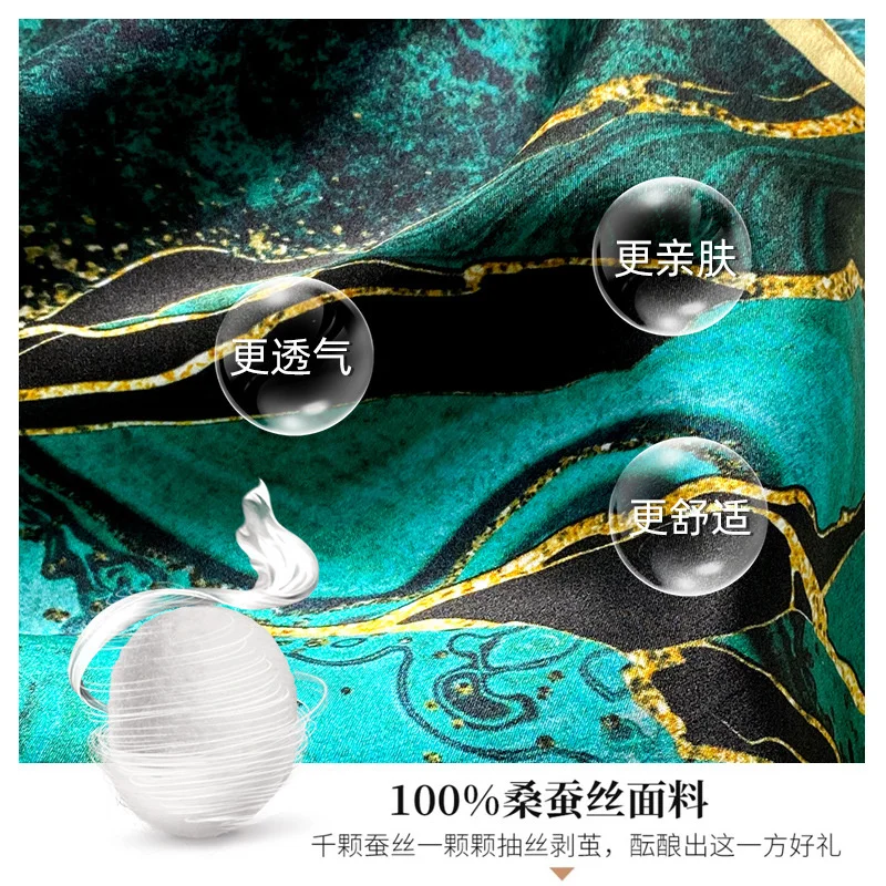 100% Real Silk Square Scarves Women Bandana High Quality Floral Printed Foulard Hair Tie Soft Neckerchief