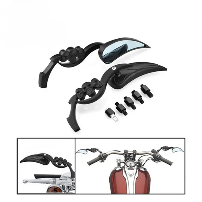 Anti-rust Zinc Alloy Rearview Mirror Retro Skull Handlebar with Anti-glare Mirror Universal Motorcycle Accessories for Harley