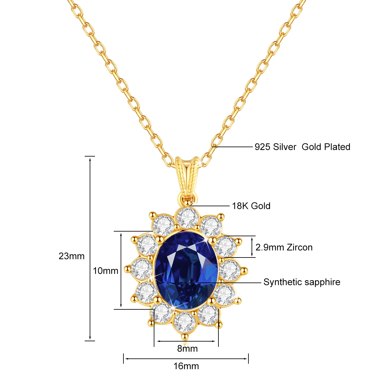 Szjinao Real Blue Corundum18k Gold Necklace With Certificate Women Princess Kate Pendant K Gold Jewelry AU750 Stamp Wedding Gift