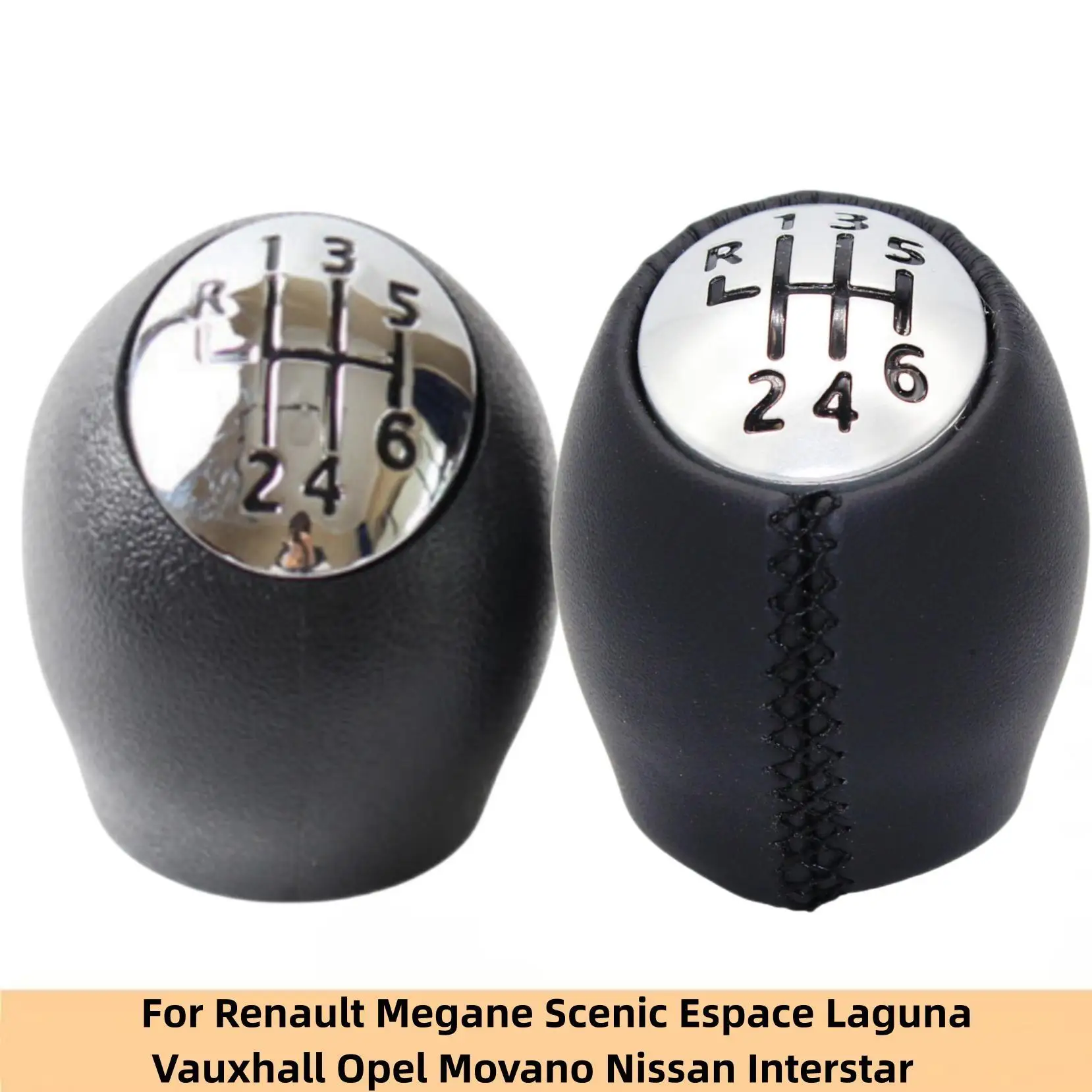 For Renault Megane Scenic Espace Laguna Vauxhall Opel Movano Nissan Interstar Matte / Chrome Car Gear Shift Knob ABS/Leather