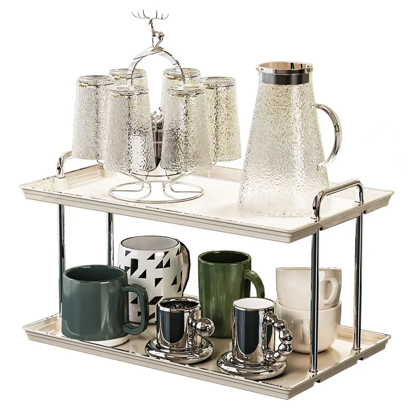 

Home Luxury 2-layer Plastic Rectangular Shelves Floor Stand Storage Rack Bathroom Makeup Cosmetic Organizer Spicy Container Tray