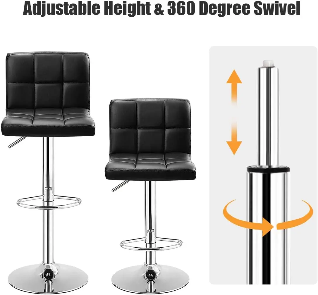 Bar Stool,Modern Swivel Adjustable Height PU Leather Barstools with Back,Square Armless Counter Height Bar Chair