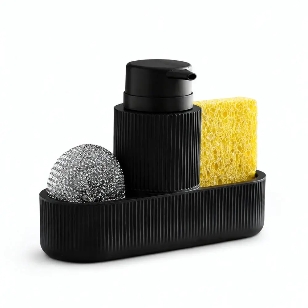 Manual Dish Soap Dispenser With Sponge Tray Black Resin Kitchen Sink Storage Organizer Countertop Liquid Pump Cleaning Tool