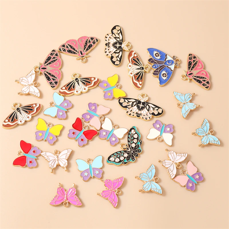 10 Stück niedliche bunte Emaille-Anhänger mit fliegenden Schmetterlingen für die Herstellung von Halsketten, Ohrringen, Armbändern, DIY-Bastelarbeiten, Schmuckzubehör – Detail 3