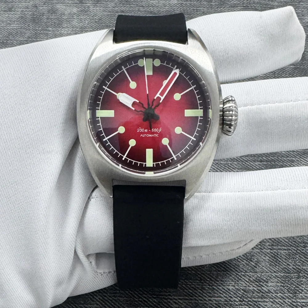 36mm القبة الياقوت الزجاج الساعات الميكانيكية العقيمة الهاتفي المطاط حزام NH35 التلقائية ساعة رجالي