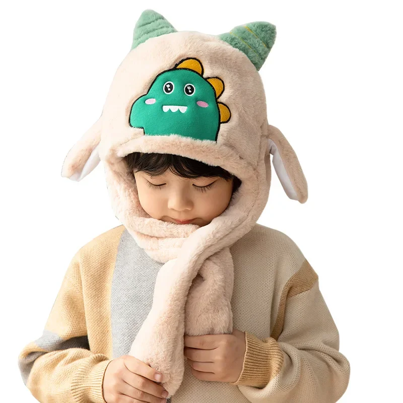 New Kids Hat Baby Girl Fleece Scarf Integrated Hat Boy Winter Neck Ear Protection Head Hat Trend