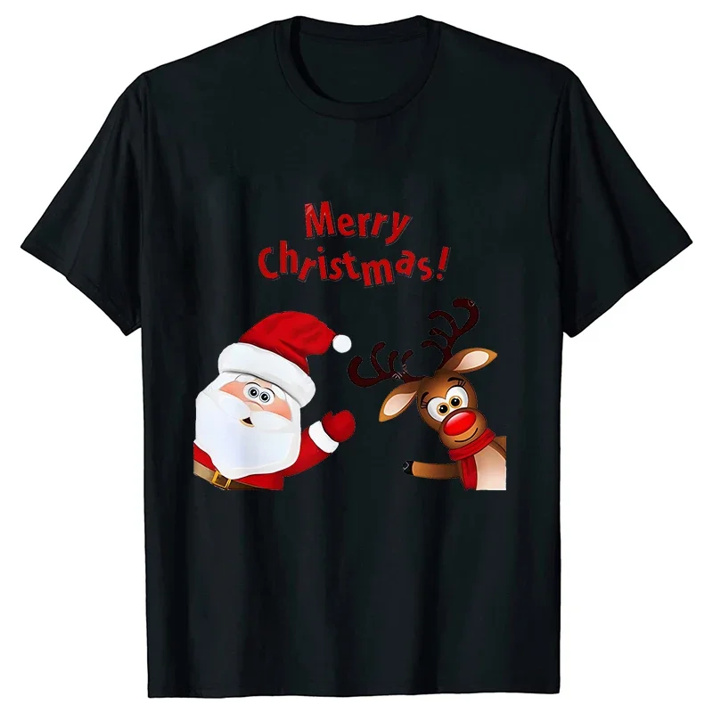 Merry Christmas Women T-Shirt Santa Claus Reindeer Print Tops Fashion Hip Hop Streetwear Casual Short Sleeve Tee Female Clothing