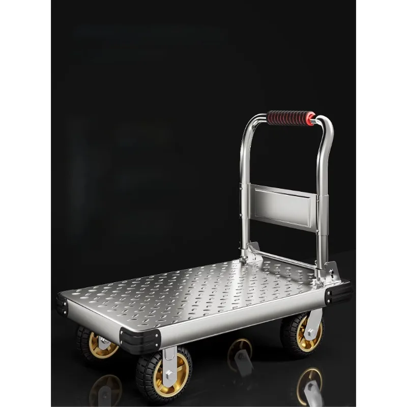 Steel plate flat pull trailer, compact foldable wheeled trolley for household cargo transportation, other load-bearing optional