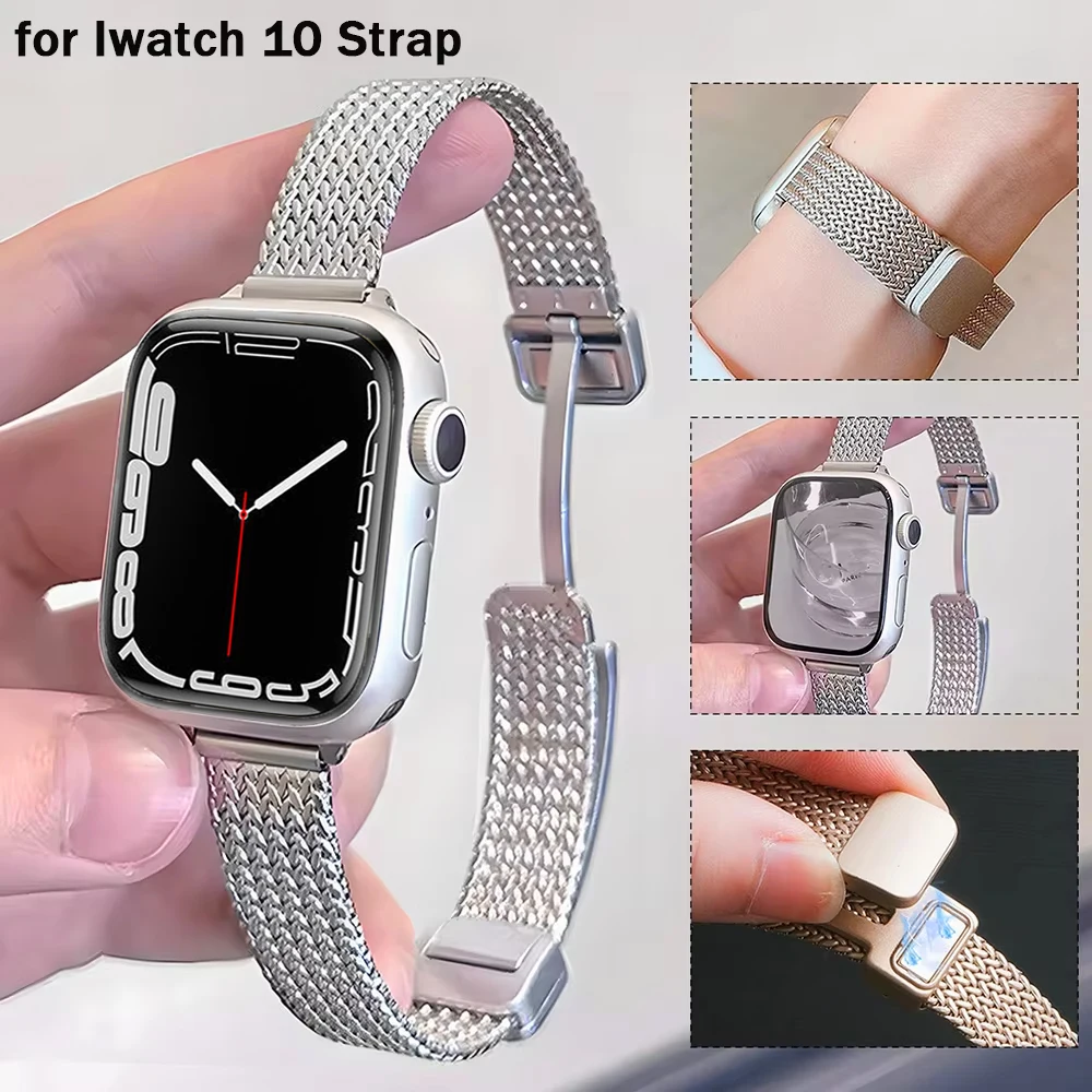 

Slim Stainless Steel Band For Apple Watch10 42 46mm 9 8 7 41mm 45mm Women Strap For iwatch ultra 2 49mmSE 6 5 4 40/44mm 38/42mm