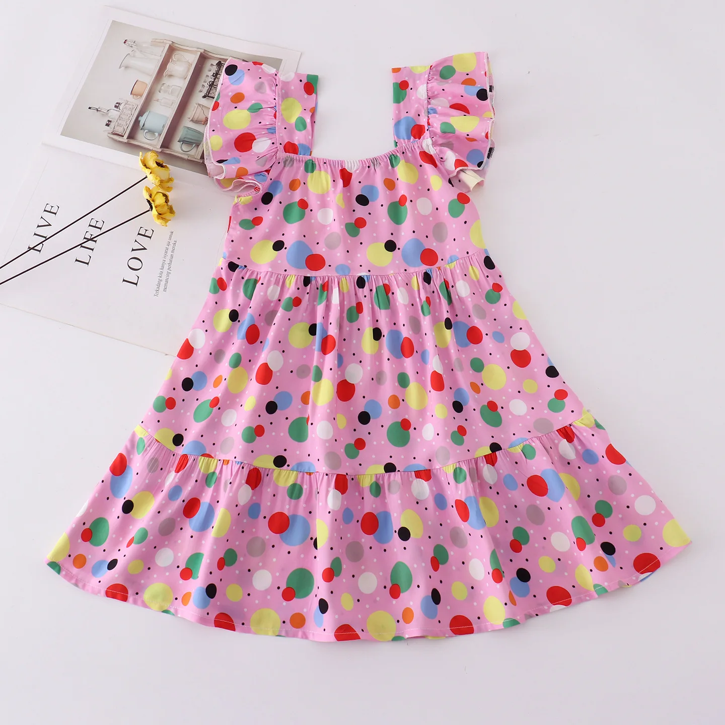 

Floral New Dress for 3-10 Years Girls Flying Sleeve Square Neck Cute Clothes Perfect for Party & Summer Wear for Kids Girl Dress