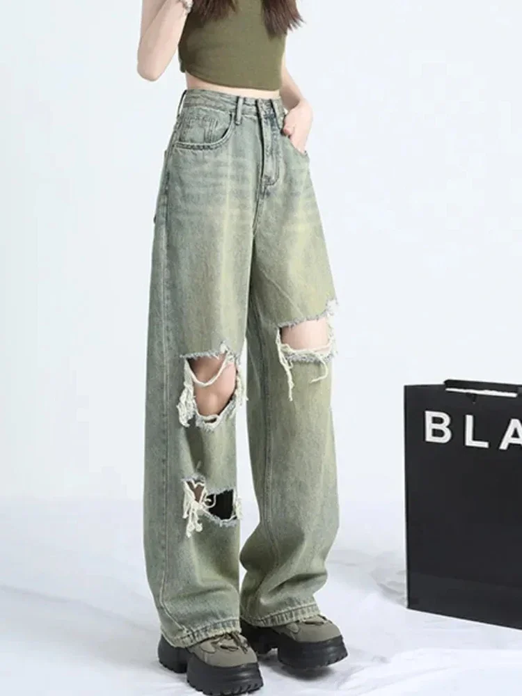 อเมริกันY2kกางเกงยีนส์ผู้หญิงStreetwearหลวมสูงเอวกางเกงยีนส์วินเทจกางเกงสบายๆHarajuku Gothic Ladyกางเกงขากว้าง