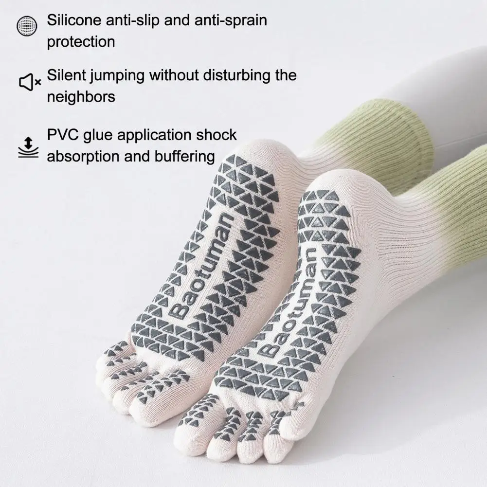 

1 Pair Women 5-Toe Socks Cotton Mid-calf Crew Non-slip Moisture Wicking For Yoga Dance Pilates Grip Socks