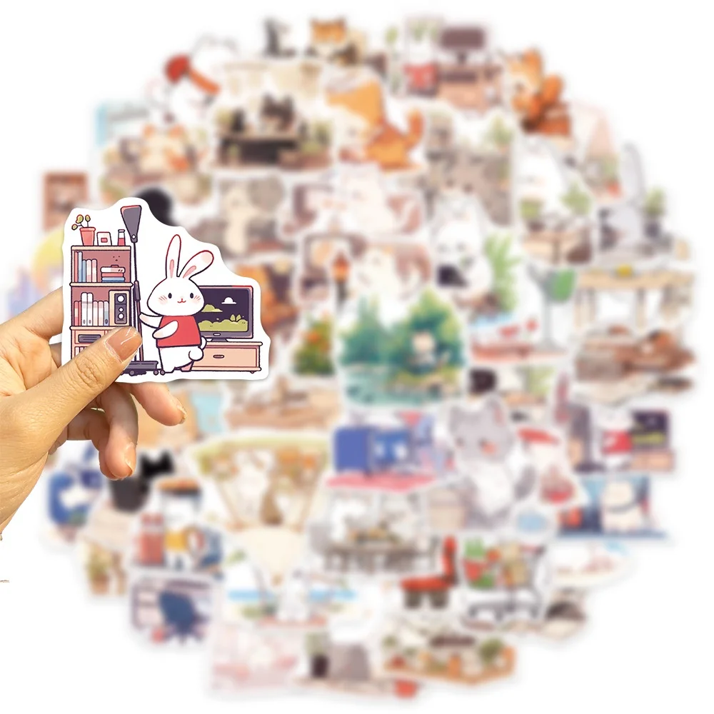 

50 шт. водонепроницаемых граффити-наклеек с мультяшными животными для повседневного использования: для шлемов, велосипедов, ежедневников, пеналов. Papery Pop Store