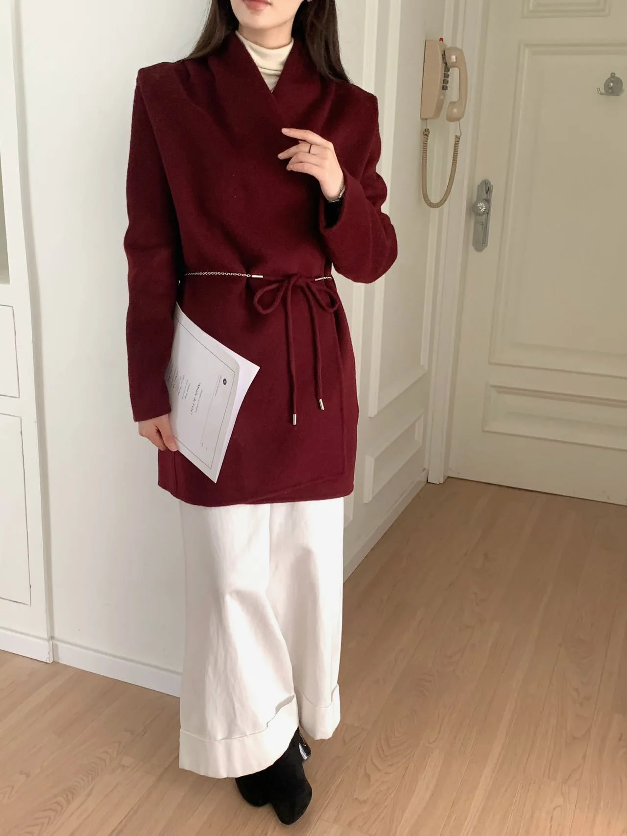 Korean Loose Long SleeveTurn-down Collar Solid Woolen Coats Women Double-faced Cashmere Coat Winter 2024 Autumn