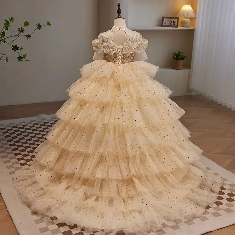 Formelle Kleidung für Mädchen, Prinzessin, neues Blumenmuster, für Kinder, flauschig, für Kinder, Hochzeit, Gastgeber, Klavieraufführung, Kostüm, Blumenmädchenkleider